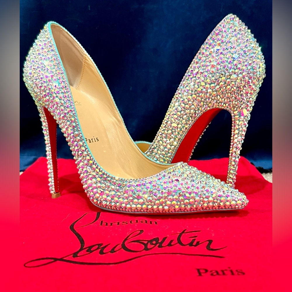 Christian Louboutin Tiffany Blue Swarovski Crystal Strass Heels So Kate 100mm 39 - Picture 4 of 9